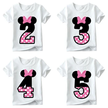 футболка для девочек, одежда с буквенным бантом, розовая детская футболка в горошек для девочек, милые футболки с цифрами 2, 3, 5, 9, графическим принтом, детская одежда для мальчиков