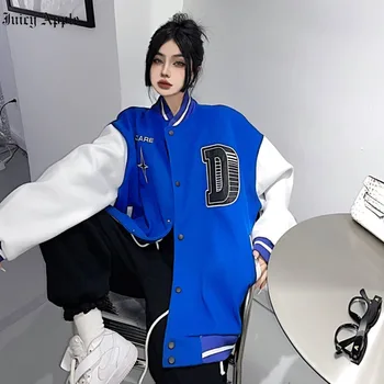 Женская куртка-бомбер YICIYA, бейсбольная куртка Harajuku y2k с длинным рукавом для девочек, Университетское американское винтажное пальто Большого размера