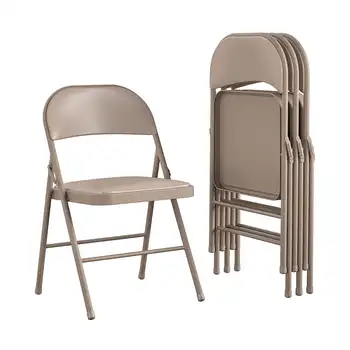 Складной стул на стальной раме с виниловой обивкой, антикварный льняной (4 комплекта)