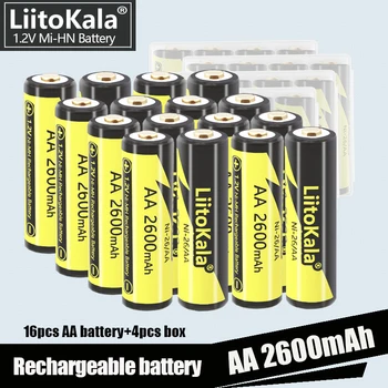 16ШТ LiitoKala AA 2600mAh 1.2V 2A Ni-Mh aa Аккумуляторные Батареи AA Bateria Baterias + 4шт Батарейный Отсек Коробки