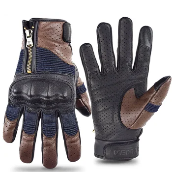 Перчатки Перфорированные Дышащие мотоциклетные кожаные перчатки на полный палец MTB Велосипедные Летние Перчатки для мотокросса Мужские
