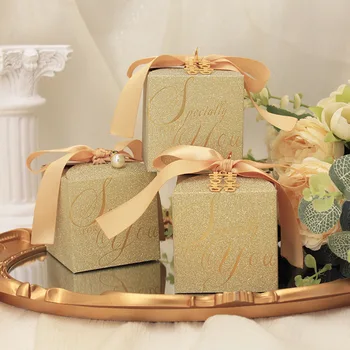 Свадебная коробка конфет с жемчужной лентой, высококачественные подарочные коробки для шоколада, блестящая пудра, подарочная коробка для вечеринки в честь Дня рождения ребенка