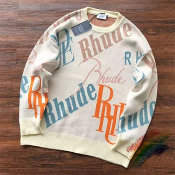 Вязаный жаккардовый свитер с логотипом Rhude, мужские и женские толстовки с круглым вырезом