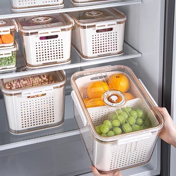 Amazon Горячая распродажа, Органайзер для хранения фруктов, Холодильник, Контейнеры для свежих овощей, ящики для хранения в холодильнике