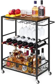 3-х уровневая тележка для подачи вина в бар, кухонная тележка в индустриальном стиле