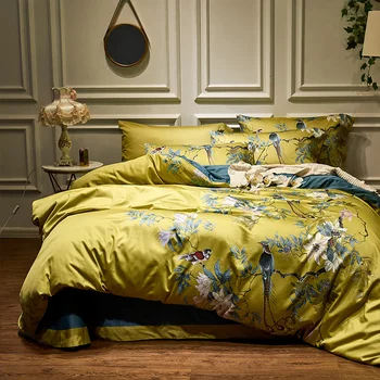 Funda nórdica de algodón egipcio con estampado en HD para cama, edredón suave y sedoso con estampado de rama de pájaro