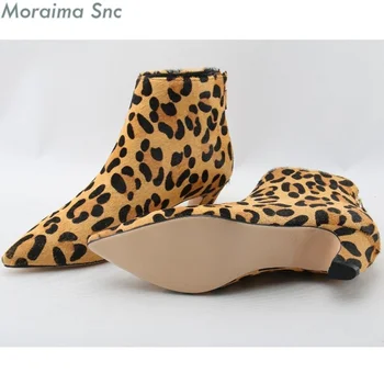 Moraima Snc/ короткие ботинки с принтом животных, леопардовые ботильоны для женщин, обувь на меху, заводские продажи, обувь на каблуке, женские ботинки для верховой езды