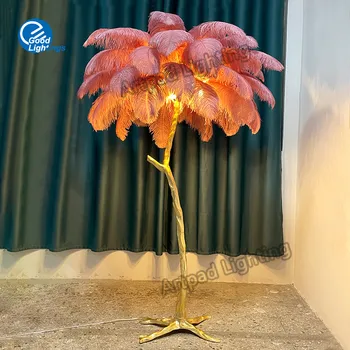 Торшер в Скандинавском Стиле со страусиным пером, светильник 1,7 М, Современное внутреннее освещение, декор для гостиной, Домашние напольные прикроватные лампы