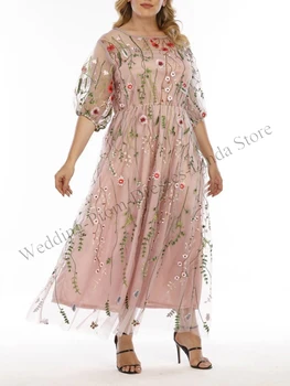 Платье для матери Невесты размера Плюс с Кружевными Аппликациями, Вырез лодочкой, Длина по щиколотку, Трапециевидное Элегантное Вечернее Свадебное Платье для гостей, Вечеринка 2023