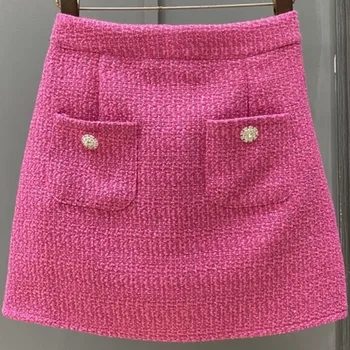 Твидовые шерстяные мини-юбки с небольшим ароматом во французском стиле, женские мини-юбки трапециевидной формы с высокой талией, осень-зима с защитой