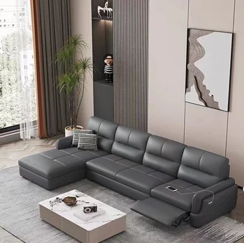Модульный Секционный диван из Искусственной кожи, 9-местный Диван с Местом для хранения Вещей, Негабаритный Секционный диван U-образной формы с Реверсивным шезлонгом