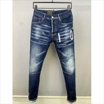 Мужские Модные джинсовые брюки с дырками с буквенным принтом, модные облегающие джинсы в повседневном стиле 9877#