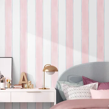 Детские обои спальня девочка комната мальчика в скандинавском стиле девочка принцесса Розовые мультяшные розовые обои в вертикальную полоску