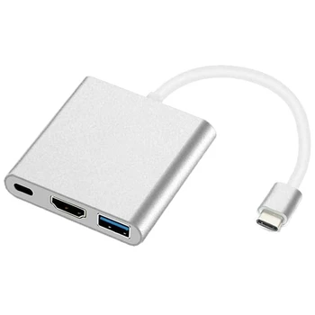Адаптер USB C-HDMI, совместимость с многопортовым адаптером USB Type C-4K HDMI 3 В 1, совместимым преобразователем портов питания USB3.0 и USB C.