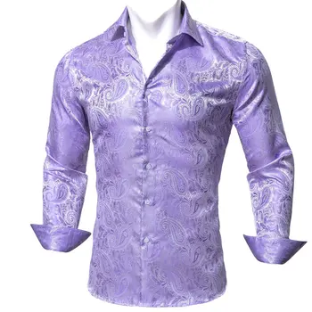 Роскошная брендовая Фиолетовая мужская шелковая рубашка, Весна-Осень, Рубашки с длинным рукавом и лацканами, повседневный комплект, Свадебный деловой мужской Barry.Wang