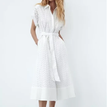 Увядшее 2023 Новое Повседневное Французское Модное Женское Летнее Платье С Вышивкой, Открытое Марокканское Ретро Белое Элегантное Платье Миди Для Женщин