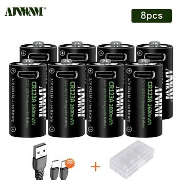 AJNWNM 2-16 Шт 3,7 В CR123 CR123A Аккумуляторная Батарея Типа C USB RCR123 16340 16350 Btteries С USB-кабелем Для фонарика