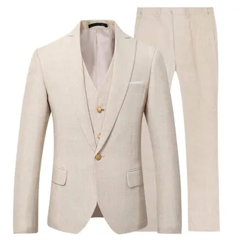 Мужской льняной костюм из 3 предметов, блейзер, куртка, смокинг, жилет, костюм, брюки, формальный деловой новый