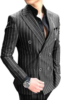 Официальные Мужские костюмы Regular Fit, 2 предмета, Шерстяной твид, Классические полосатые Двубортные костюмы для выпускного Вечера, Смокинги, деловой пиджак для Свадьбы