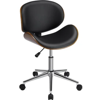 Регулируемое и поворотное рабочее кресло SMILE MART с деревянной спинкой, черное игровое кресло, Компьютерное кресло, Офисные стулья