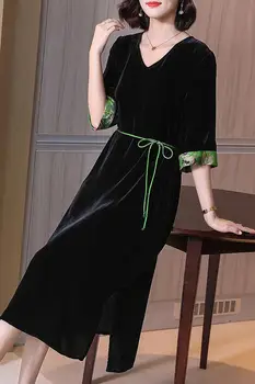 Весеннее женское Элегантное велюровое платье, однотонное осеннее повседневное Элегантное вечернее платье, Зимнее винтажное бархатное платье, Дизайнерское зимнее платье Vestido