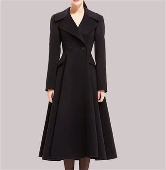 Черное кашемировое Длинное женское пальто, Зимний плотный женский костюм, Блейзер, сшитый на заказ, 1 шт., теплая куртка, Вечернее платье для выпускного вечера, Тренч