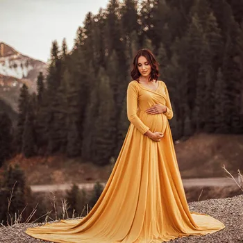 Новые платья для беременных с длинным разрезом и хвостом для реквизита для фотосессии, платье для беременных женщин с длинным рукавом Макси для фотосессии