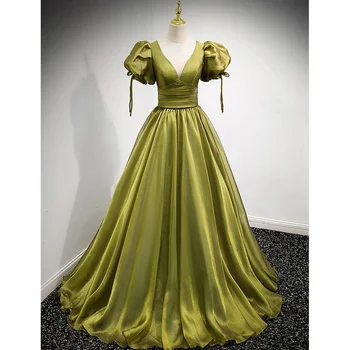 Вечерние платья MUMU Green Трапециевидной формы с открытыми плечами, Вечерние платья Длиной до пола, на шнуровке, с короткими рукавами, Платье для выпускного вечера 2023