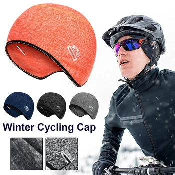 Флисовая зимняя Велосипедная кепка, Ветрозащитная Термальная Велосипедная кепка, Головной убор с отверстиями для очков, подкладка для шлема, Лыжные велосипедные кепки для бега