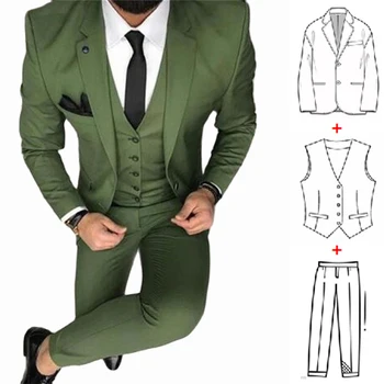 Новейший Комплект из 3 предметов, Зеленый мужской костюм 2023, куртка, брюки, приталенный Свадебный смокинг В стиле жениха, Костюмы на заказ, блейзер для выпускного вечера