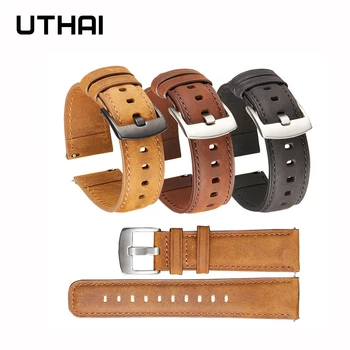 UTHAI Z85 Geniune Ремешки для часов из телячьей кожи, умный быстроразъемный Ремешок для часов Samsung 20 мм 22 мм, Ремешок Для часов Huawei Watch
