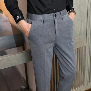 2021 высококачественный новый однотонный мужской костюм, модные брюки в деловом стиле, повседневная приталенная официальная одежда, повседневные девятиточечные серые брюки