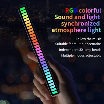 Новое RGB голосовое управление Аудио, Голосовое управление музыкальным ритмом, светодиодная подсветка атмосферы, Компьютерная подсветка атмосферы автомобиля, светодиодная подсветка звукоснимателя
