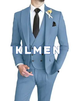 3шт Официальных мужских костюмов Slim Fit Двубортный Деловой мужской Блейзер для жениха, свадебный комплект с воротником-шалью (куртка + жилет + брюки)