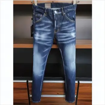 Модные мужские джинсы с буквенным принтом, окрашенные распылением, Повседневные модные брюки из джинсовой ткани 9811#