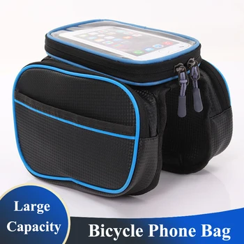 Новая велосипедная водонепроницаемая сумка для мобильного телефона, сумки на руль для телефона с передней верхней трубкой для горного велосипеда с сенсорным экраном, сумка большой емкости