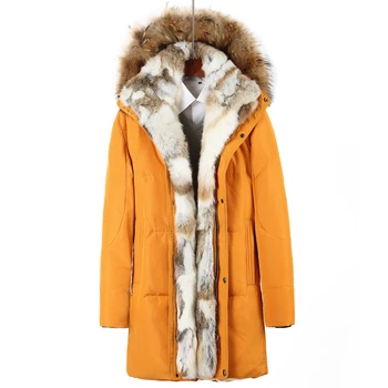 Высококачественное Женское мужское зимнее пальто 2020, Новый пуховик для пар, молодежная куртка средней длины, Толстый мех кролика Рекс, Корейская одежда