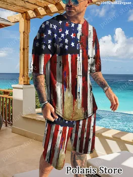 Спортивный Костюм с рисунком флага США, Мужская американская футболка, комплект Make America Great Again MAGA, комплект одежды из 2 предметов, Шорты, Костюм