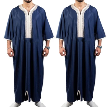 Мужская мусульманская одежда, Лоскутные Саудовские арабские Кафтаны, Халат со средней длиной рукава, Кафтан HXBA