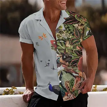 Летняя Рубашка с тропическим Цветочным Рисунком Для Мужчин, 3d, Для Пляжного Отдыха, Роскошная Рубашка С коротким рукавом, V-образный вырез, Оверсайз, 5xl, Топы, Футболка, Homme, Мужская Блузка