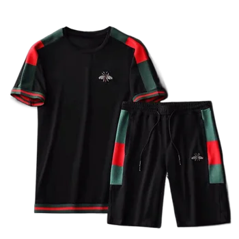 Мужской костюм 2023, весенне-летняя Новая футболка с короткими рукавами, пятиточечные брюки, Мужская одежда большого размера из двух предметов