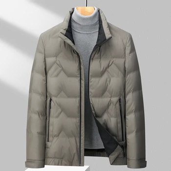 мужская короткая куртка-пуховик со стоячим воротником 2023, зима, новый стиль, мужская зимняя утолщенная теплая модная куртка на белом утином пуху