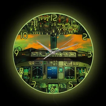Настенные часы с подсветкой кабины самолета, Домашний декор Пилотов, Авиационные пейзажи, Дисплей на полетной Палубе, Настенные часы со светодиодной подсветкой, Подарок Авиатора