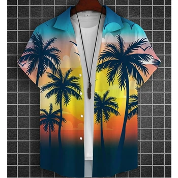 Модная Гавайская Мужская Рубашка с 3D принтом Кокосовой пальмы, Высококачественная Мужская Одежда, Летняя Повседневная Свободная Рубашка Оверсайз С короткими Рукавами