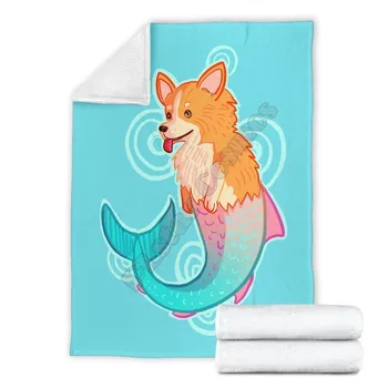 Флисовое одеяло для собак Корги с рыбками, забавное одеяло из шерпы с 3D принтом на кровать, домашний Текстиль, АКСЕССУАРЫ ДЛЯ ДОМА