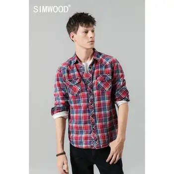 SIMWOOD 2021, весенние новые рубашки в клетку, мужские повседневные клетчатые рубашки с двойным карманом, высококачественная рубашка из 100% хлопка 190459