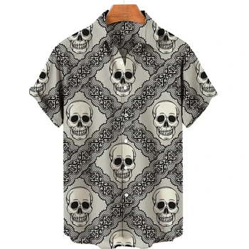 2022 Модная Гавайская рубашка, мужские Повседневные топы с принтом Ужасного Черепа, рубашка с коротким рукавом, Летняя рубашка с лацканами 5xl