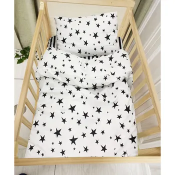 комплект детского постельного белья из 3 шт., дизайн в черную звезду и полоску, 100% хлопок, детский комплект постельного белья, индивидуальный для новорожденных девочек и мальчиков