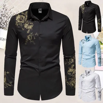 Высококачественные мужские Рубашки с цветочным рисунком, Повседневные рубашки с длинным рукавом и принтом, Приталенные рубашки