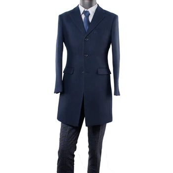 Деловое Повседневное Длинное пальто, Темно-синее, сшитое в елочку, 2021, Твидовая куртка средней длины, Пальто средней длины, зимний блейзер средней длины
